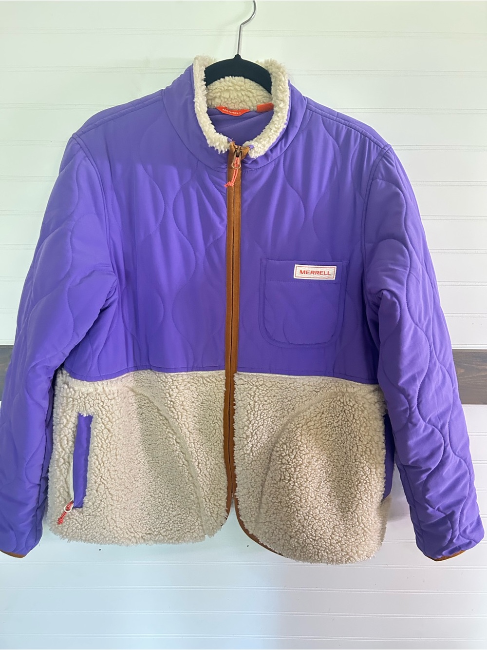 Merrell Purple and Cream Quilted Sherpa Puffer Jacket